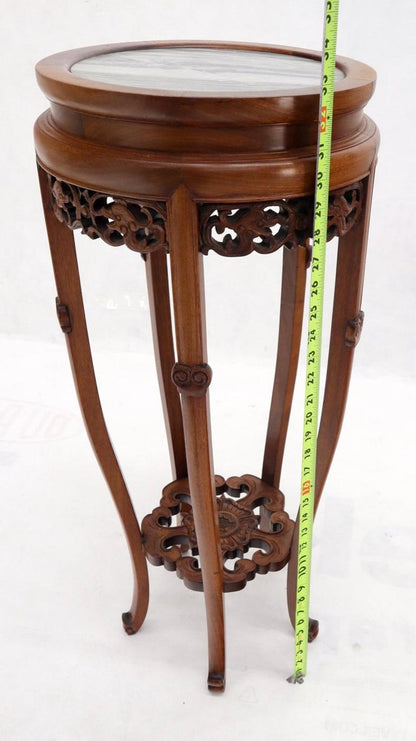 Chinese Carved Rosewood Marble Top Stand