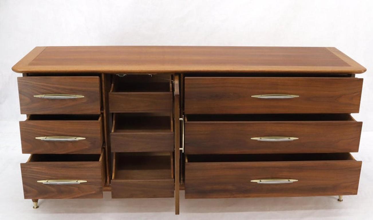 Sculptural Walnut Mid-Century Modern Long Dresser Credenza