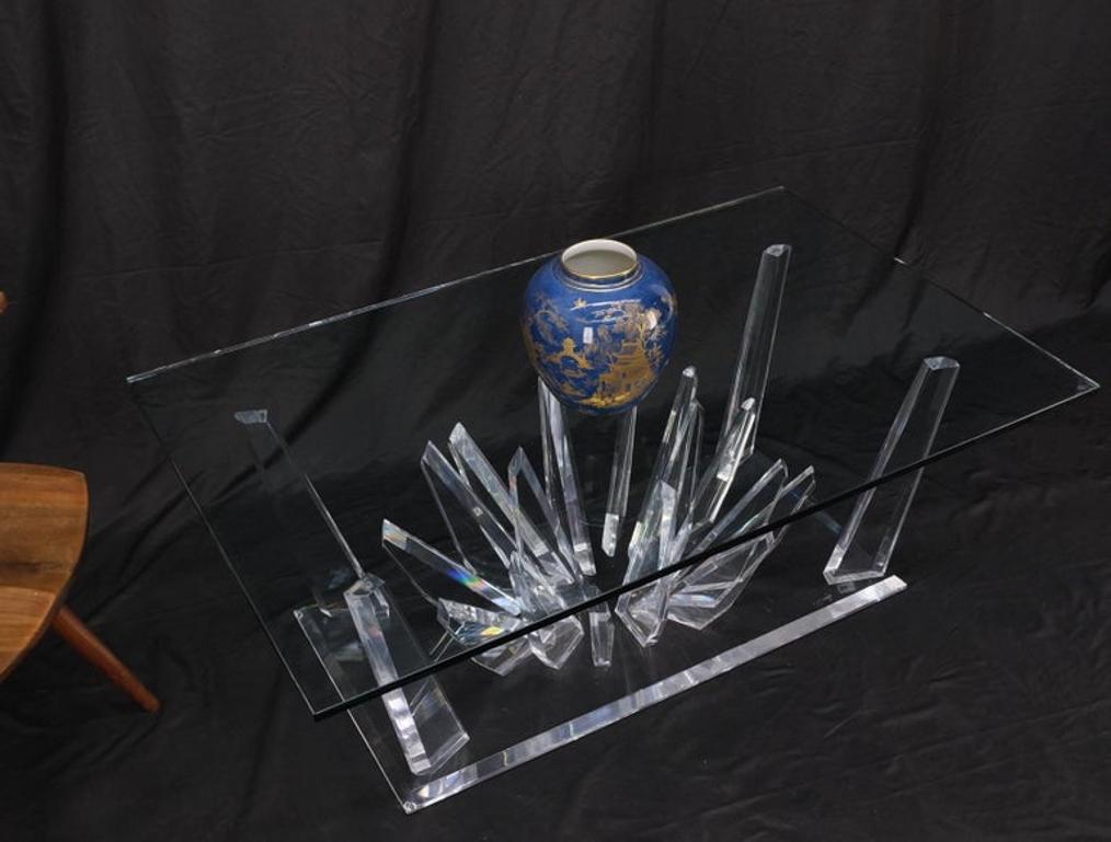Lucite "Ice Crystals" Base Rectangle Glass Top Mid-Century Modern Coffee Table