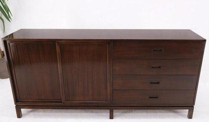 Espresso Harvey Probber Sliding Doors Compartment 12 Drawers Credenza Dresser