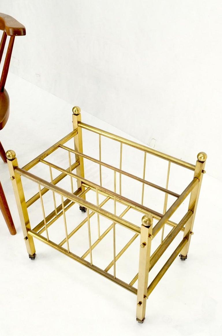 Solid Brass Tube Design Mid-Century Modern Magazine Stand on Casters
