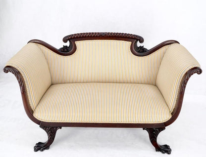 Finely Carved Mahogany Settee Loveseat Empire Claw Feet Tall Back CLEAN