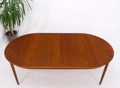 Danish Teak Mid-Century Modern Round Dining Table w/ Two Extension Boards Leafs