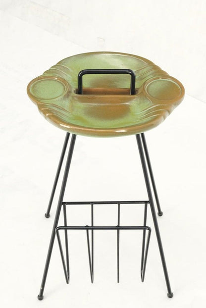 Mid-Century Modern Ceramic Ashtray on Wire Legs Magazine Rack Stand