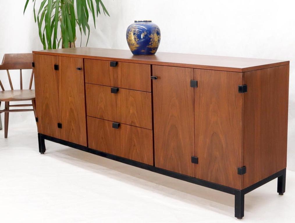 American Walnut 9 Drawers Two Doors Compartment Long Dresser Credenza Restored