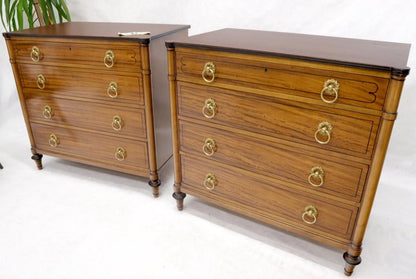 Pair of Rosewood Tops Satin Wood Heavy Brass Ring Pulls 4-Drawer Bachelor Chests
