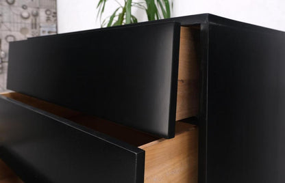 Black Lacquer 3 Louver Drawers Dresser on a "Base" 2 Pieces Cabinet Credenza