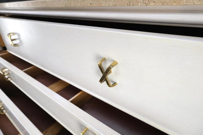 Paul Frankl for Johnson White Wash Marble Top 10 Drawers Dresser Brass x Pulls