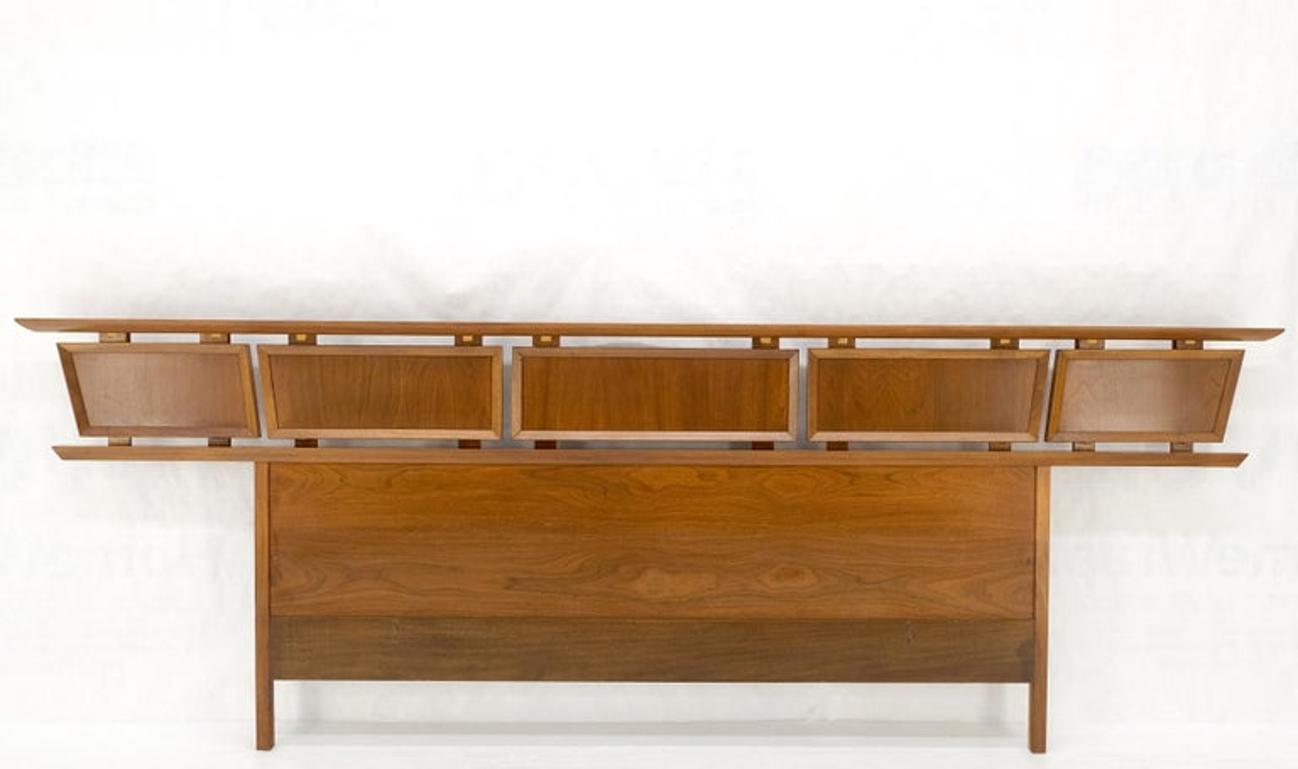 Danish Mid Century Modern Reversible Panels Walnut Cane King Size Headboard Bed