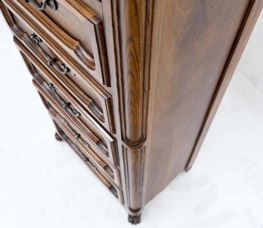French Carved Walnut Lingerie 6 Dovetails Drawer Chest Dresser Drop Pulls