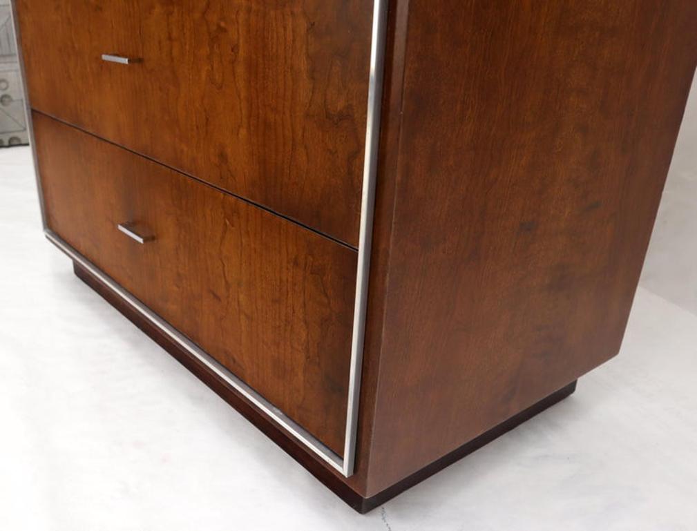 Seven Drawers Burl Wood Chrome Metal Bezel High Chest Dresser by John Stuart
