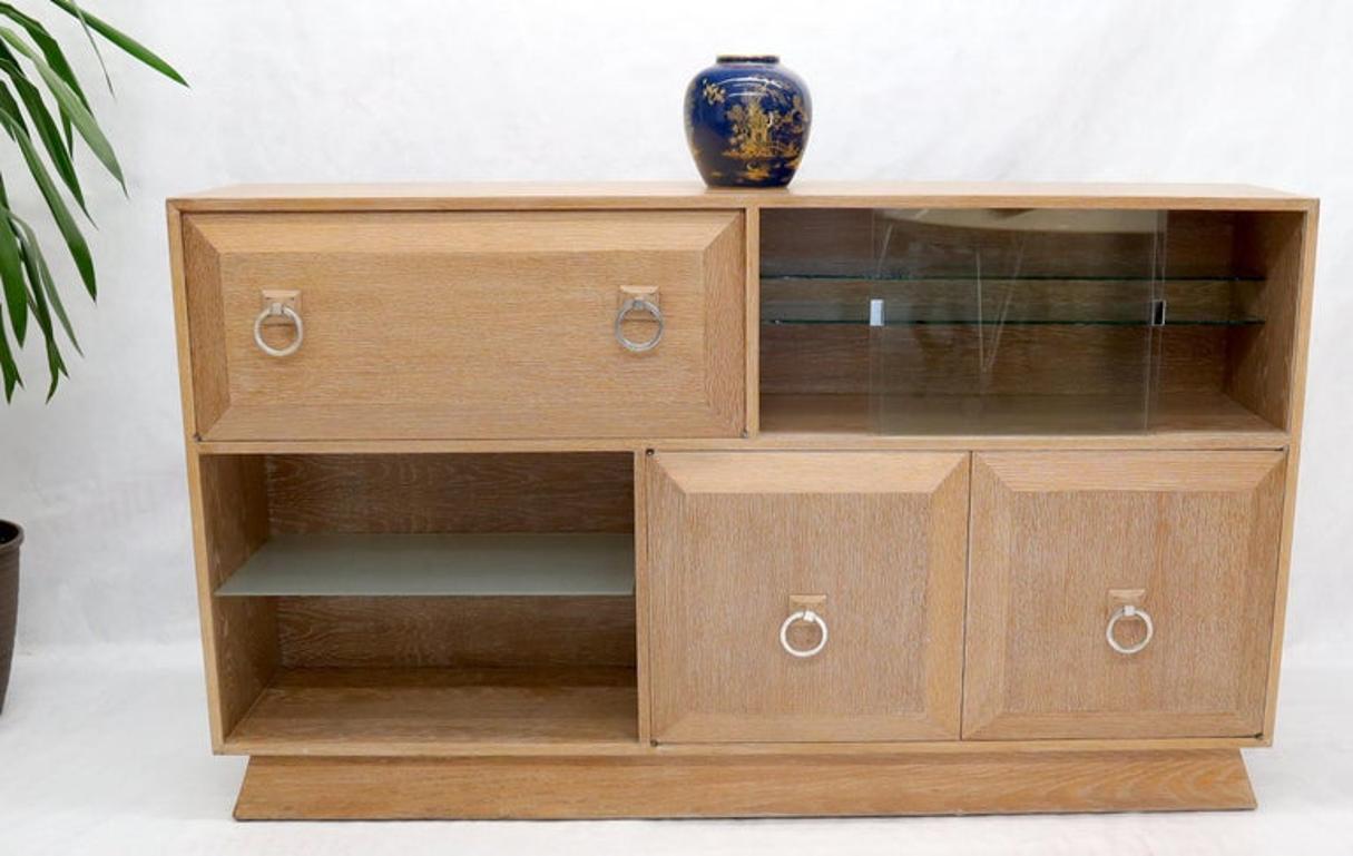 Cerused White Wash Oak Drop Front Secretary Desk Bookcase Credenza