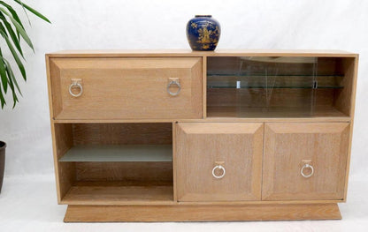 Cerused White Wash Oak Drop Front Secretary Desk Bookcase Credenza