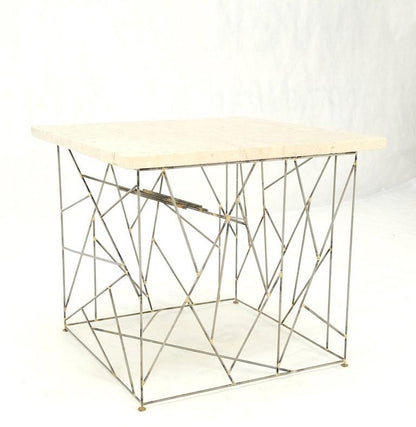 Travertine Top Wire Base Square Side End Table Stand Mid-Century Modern MINT!