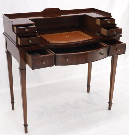 Petit English Multi Drawer Compartment Mahogany Leather Top Desk