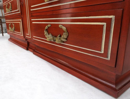 Directoire Style Blood Tomato Red Lacquer Super Heavy Solid Brass Pulls Dresser