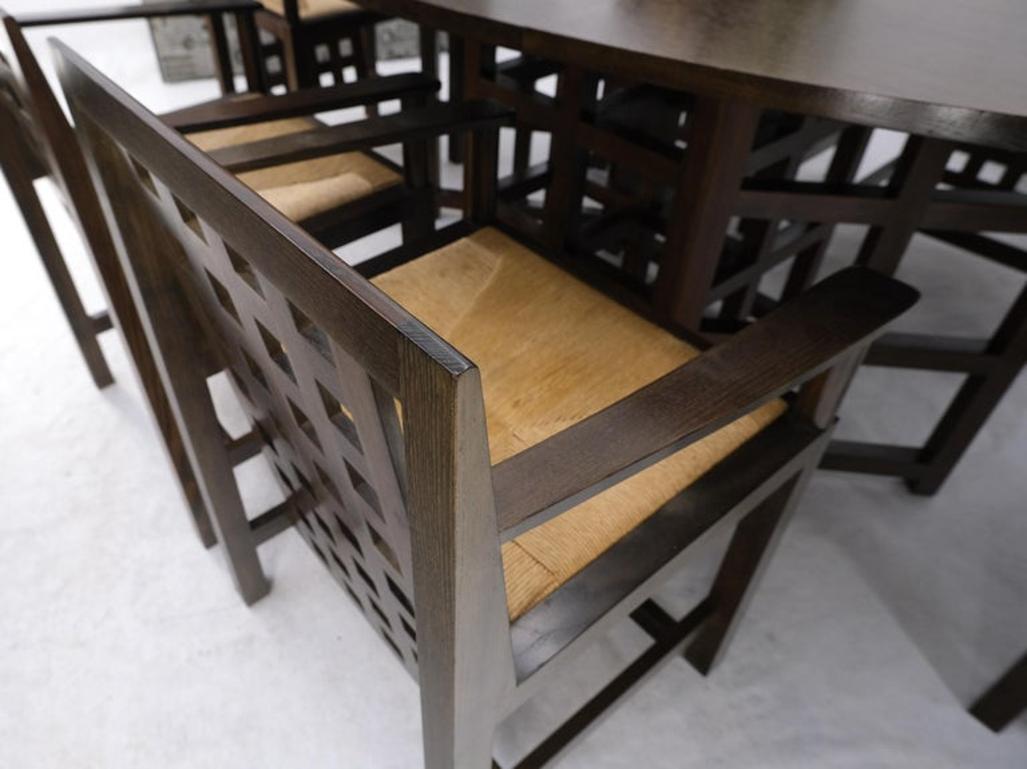 Brown Oak Cassina Macintosh Drop Leaf Dining Table 6 Rush Seat Chairs Set Mint
