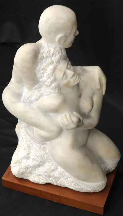 Mid-Century Modern Carved Marble Sculpture on Walnut Base