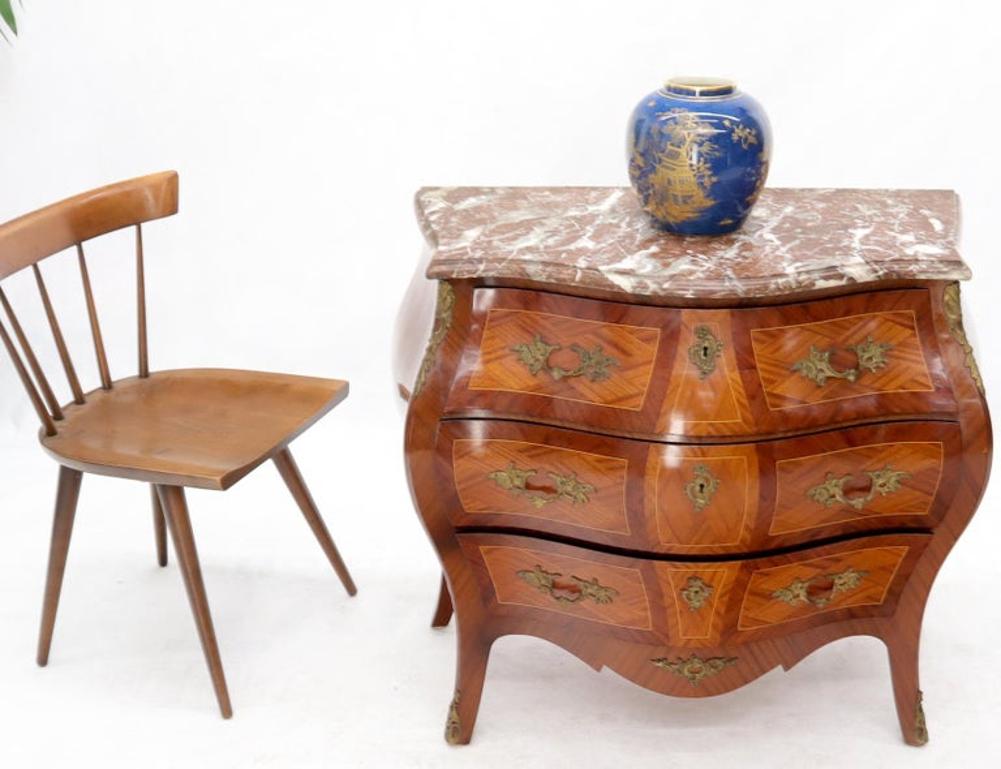 Bombe French Marble-Top Bronze Ormolu Louis XV Style 3 Drawers Dresser Commode