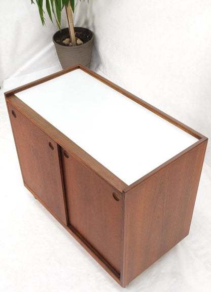 Teak Danish Modern Petit Serving Credenza on Wheels Bar Liquor Cabinet Dresser