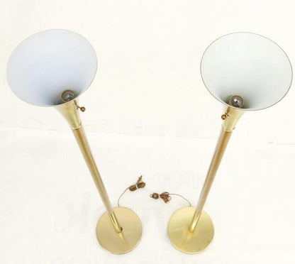 Pair of Mid Century Modern Brass Trumpet Shape Floor Lamps Torcheres