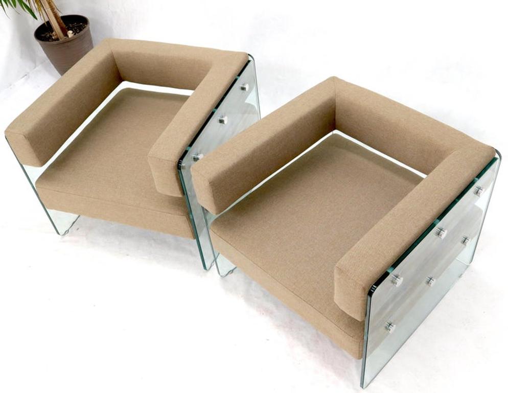 Pair of Glass Panels Frames Cube Shape Lounge Chairs