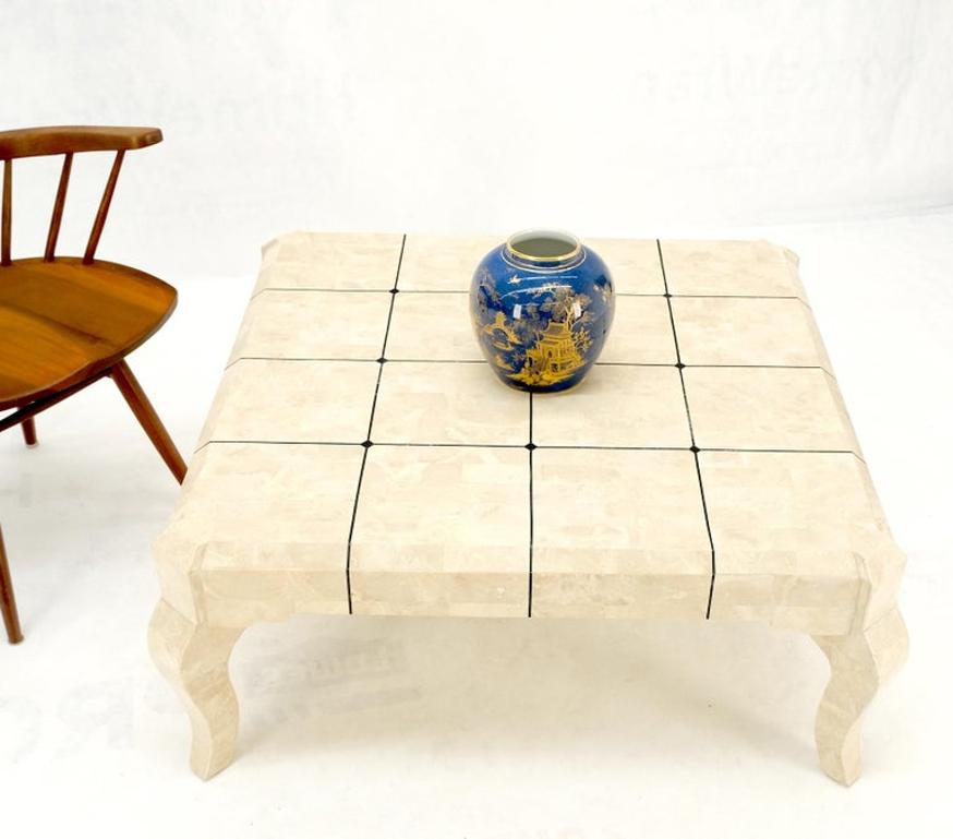 Tessellated Stone Fossil Top Brass Inlay Square Coffee Table on Cabriole Legs