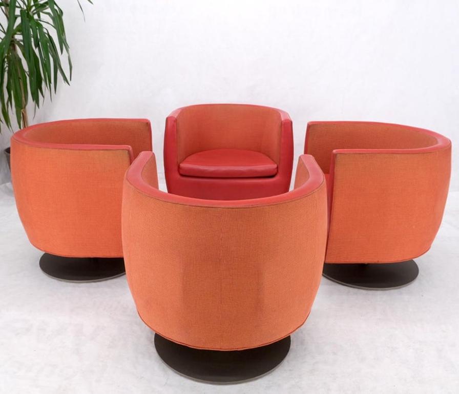 Set of 4 Large Swivel Round Barrel Back Lounge Club Chairs Red Upholstery