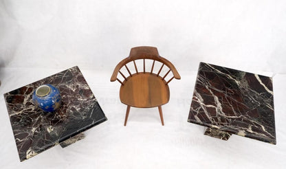 Pair of Square Black & Dark Red & White Veins Marble Side End Tables Stands Mint