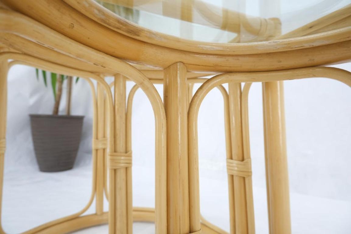 Bent Reed Bamboo Rattan Set of Three Stacking End Side Occasional Tables Stands