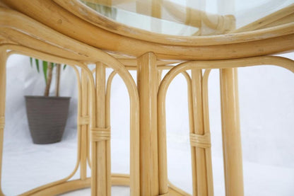 Bent Reed Bamboo Rattan Set of Three Stacking End Side Occasional Tables Stands