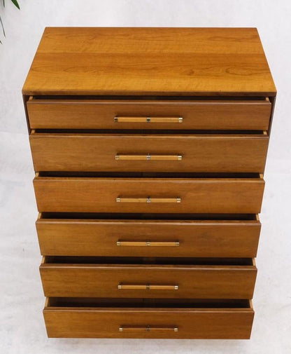 John Stuart Honey Amber Maple High Chest 6 Drawers Dresser Cabinet Wooden Pulls