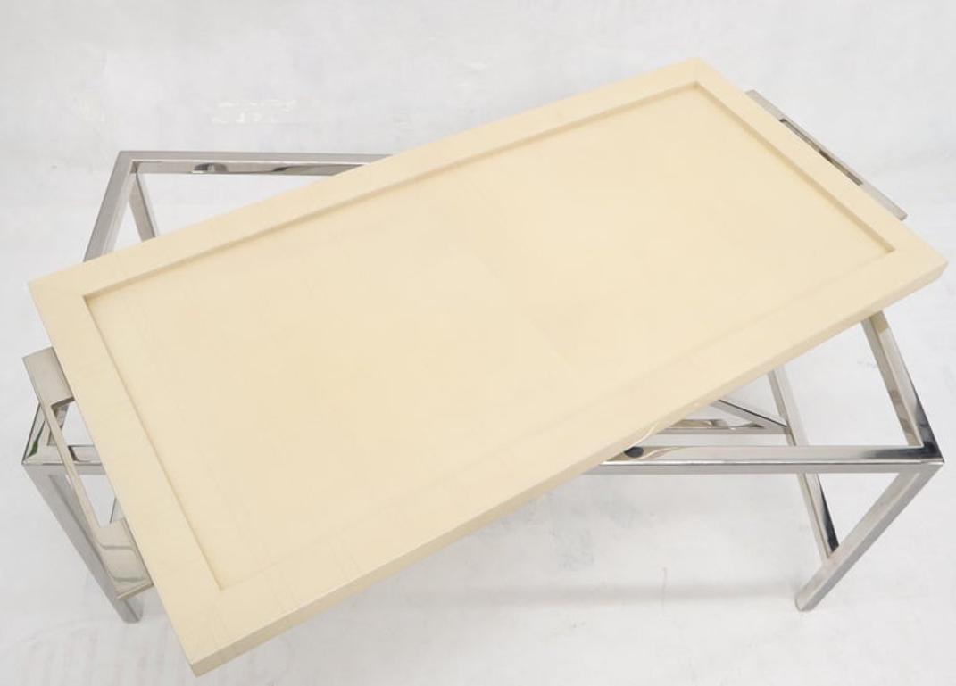Lacquered Parchment Tray Stainless Steel Base Coffee Table