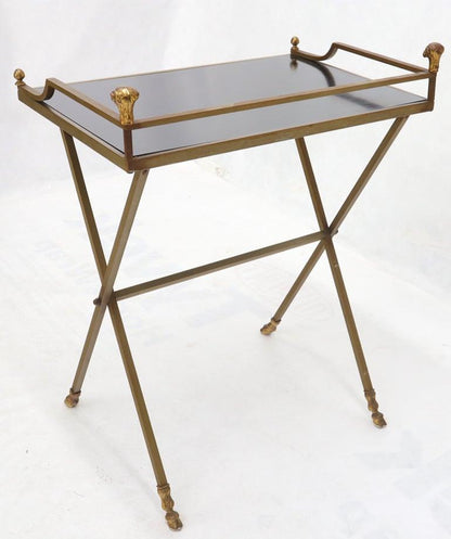 Chrome and Brass X Base Console w/ Gallery Rams Heads Hoof Feet Black Lamiante