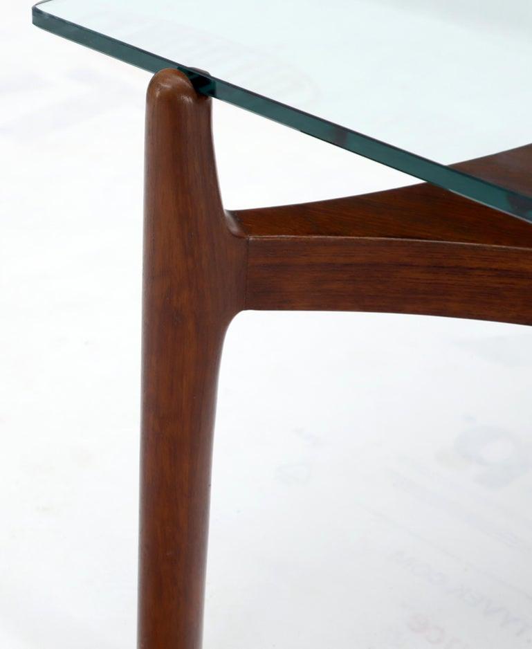 Sculptural Low Profile Teak Base Glass Top Danish Midcentury Coffee Table