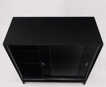 Black Lacquer Double Glass Sliding Doors Bracket Feet Petit Bookcase Shelves