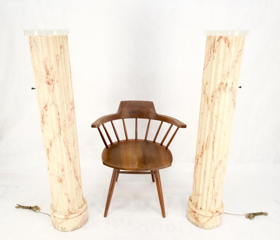 Pair of Mid-Century Modern Faux Decorated Columns Lighted Pedestals Floor Lamps