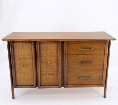 Exposed Sculptural Legs Walnut Three Drawers Two Doors Credenza Server Sideboard