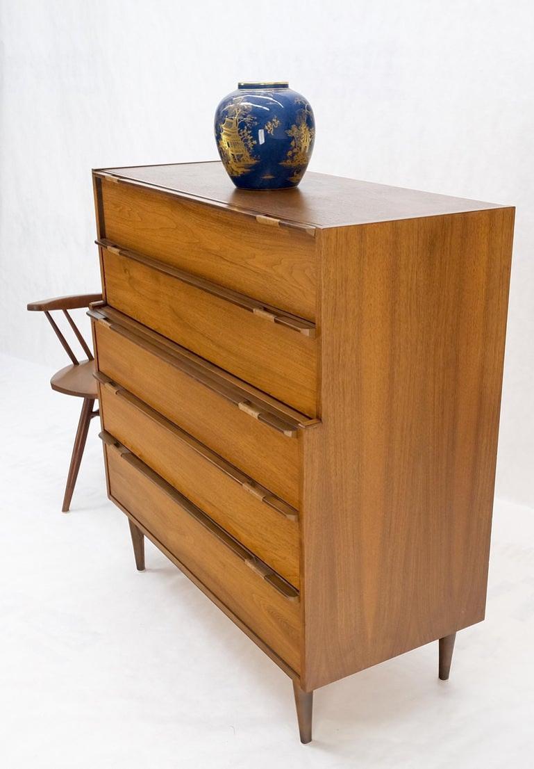 Mid-Century Modern Walnut 5 Drawers High Chest Dresser MINT!