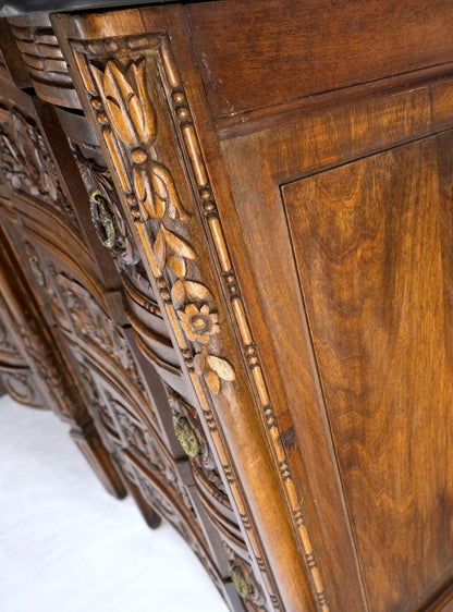Pair Antique Marble Top Finely Carved 3 Drawers Brass Pulls Bachelor Chests MINT