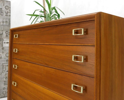 Restored Six Drawers Paul Frankl American Walnut Solid Brass Buckle Shaped Pulls