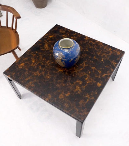 Early Dunbar Square Leather and Wood Coffee Table Faux Gold Tortoise Finish