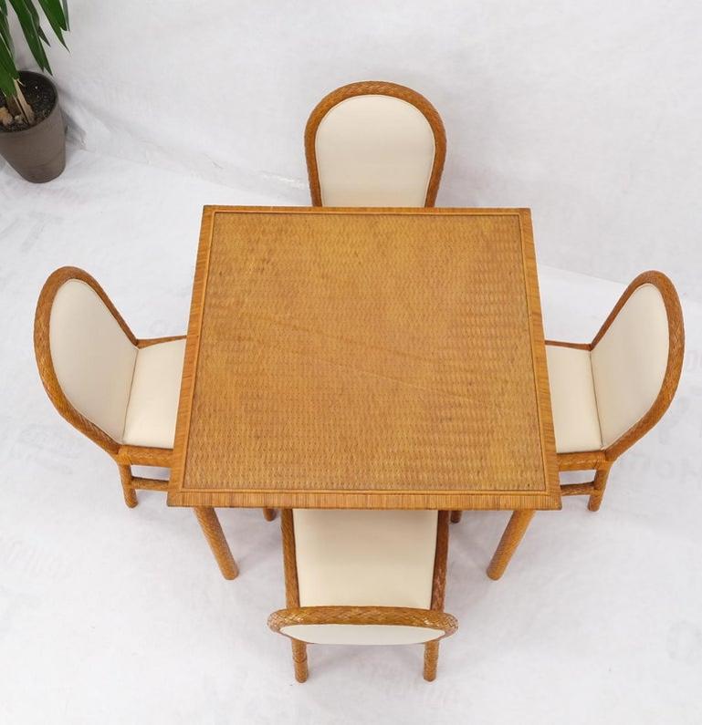 Leather Basket Weave Wicker Style Square Dining Room Table 4 Chairs Glass Top