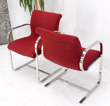 Pair Heavy Solid Stainless Steel Formed Bend Frame Side Lounge Chairs Red Uphols