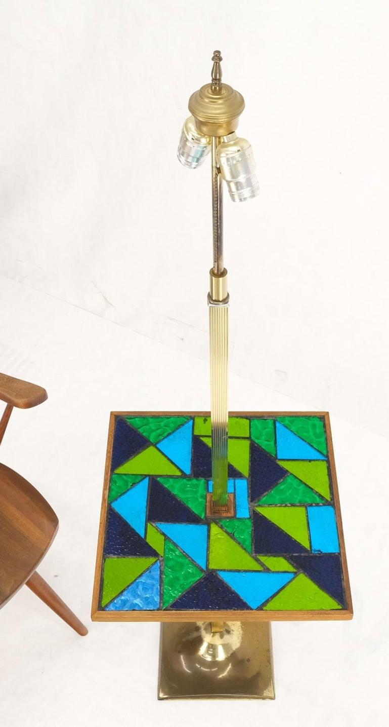 Green Blue Art Glass Square Mosaic Top Side End Table Floor Lamp Mid-Century