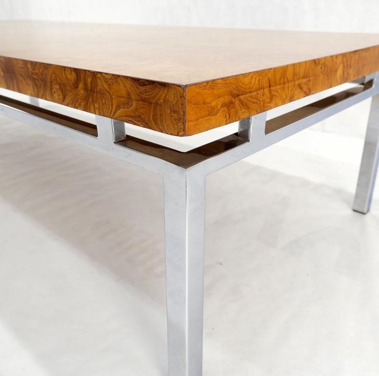Mid Century Modern Large Rectangle Burl Wood Chrome Base Coffee Table Mint!