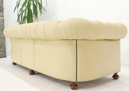 Cream Tufted Leather Chesterfield Sofa