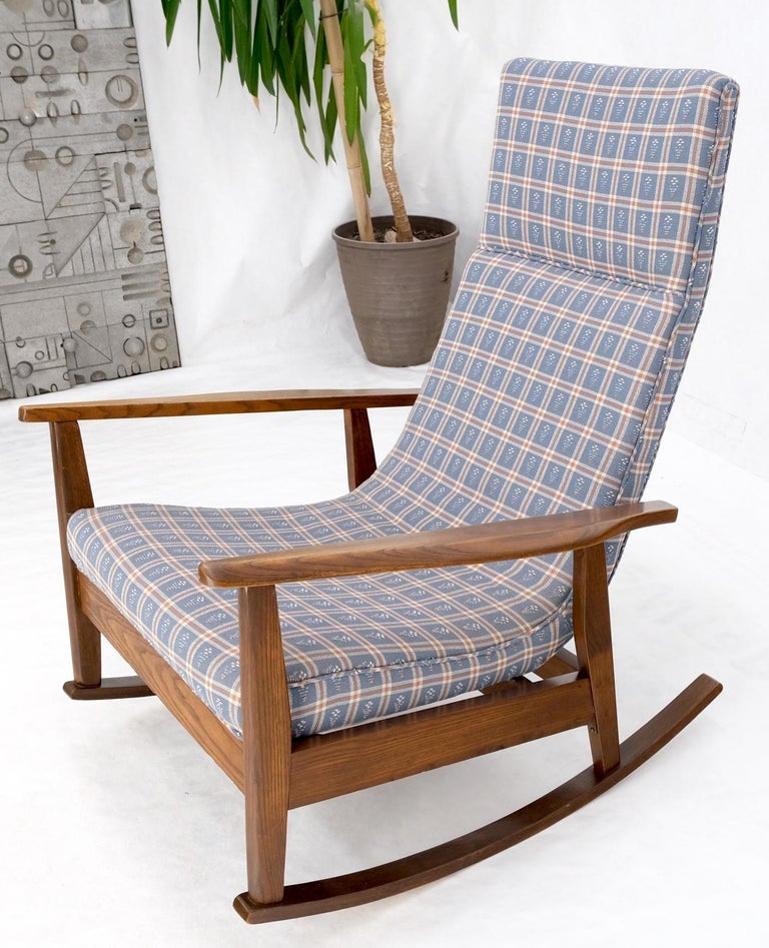 Danish Mid-Century Modern Wool Upholstery Tall Back Rocking Lounge Chair