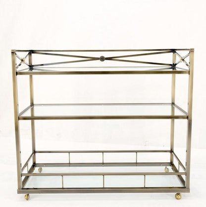 Brass Finish Glass Shelves 3 Tier Serving Bar Serving Cart W/ Gallery Mint!