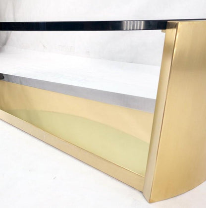 Large Oval Glass Top Brushed Stainless & Brass Base Coffee Table Nice